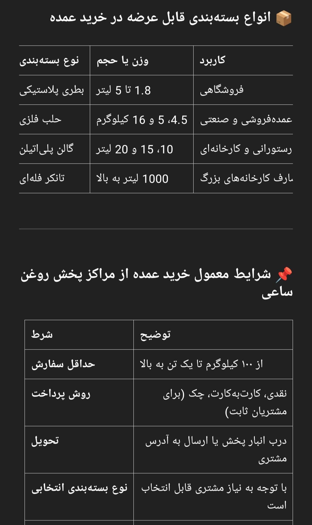 انواع بسته_بندی در روغن مایع مخلوط ساعی