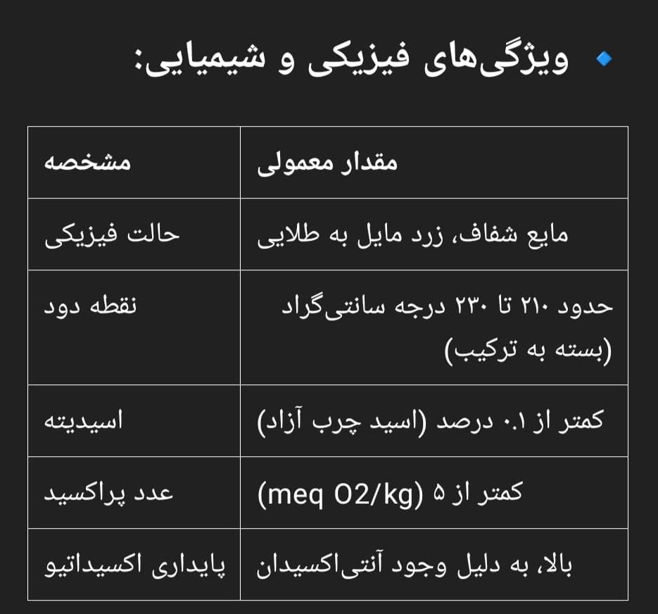 ویژگی_های فیزیکی روغن مایع مخلوط خوراکی ۱۸۰۰ گرمی
